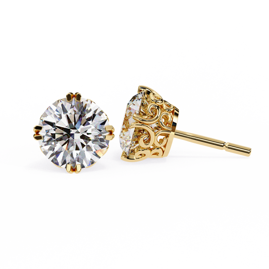 14k Gold Round Diamond Earring Yellow Gold