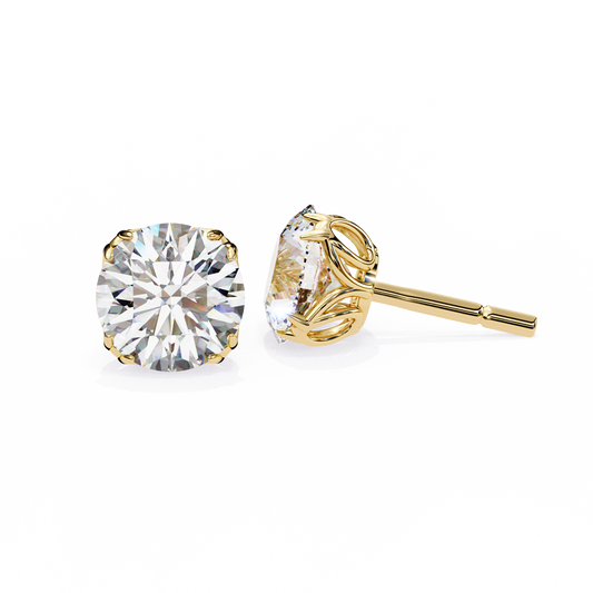 Round diamond stud 14k Gold Earrings Yellow Gold