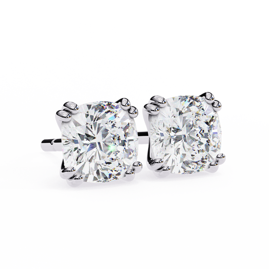Cushion Square Diamond 14k Gold Studs White Gold