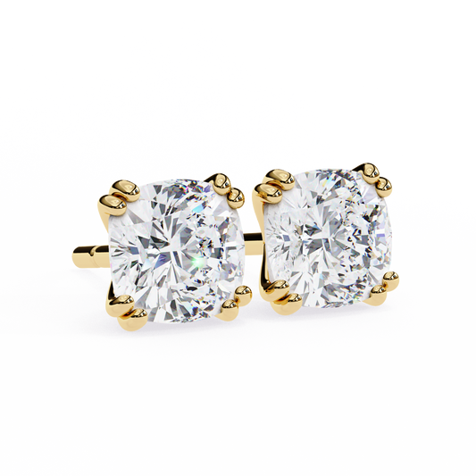 Cushion Square Diamond 14k Gold Studs Yellow Gold