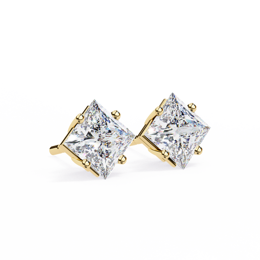 Princess Solitaire Stud Earrings Yellow Gold