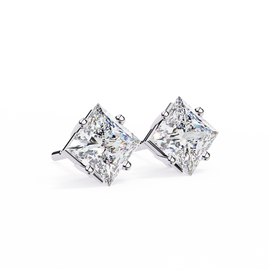 Princess Solitaire Stud Earrings White Gold