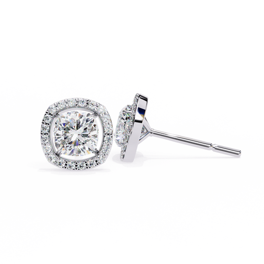Party Wear Halo Design Cushion Diamond Earring