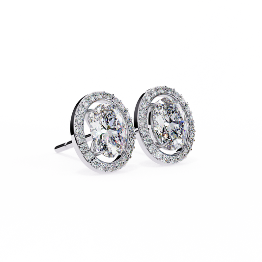 Party Wear Halo Design Oval Diamond Earring
