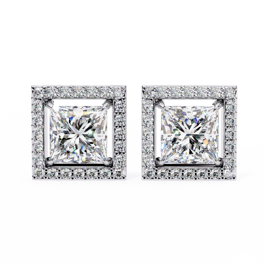 Party Wear Halo Design Princess Diamond Earring