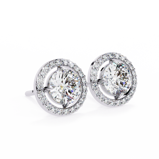 Party Wear Halo Design Round Diamond Earring