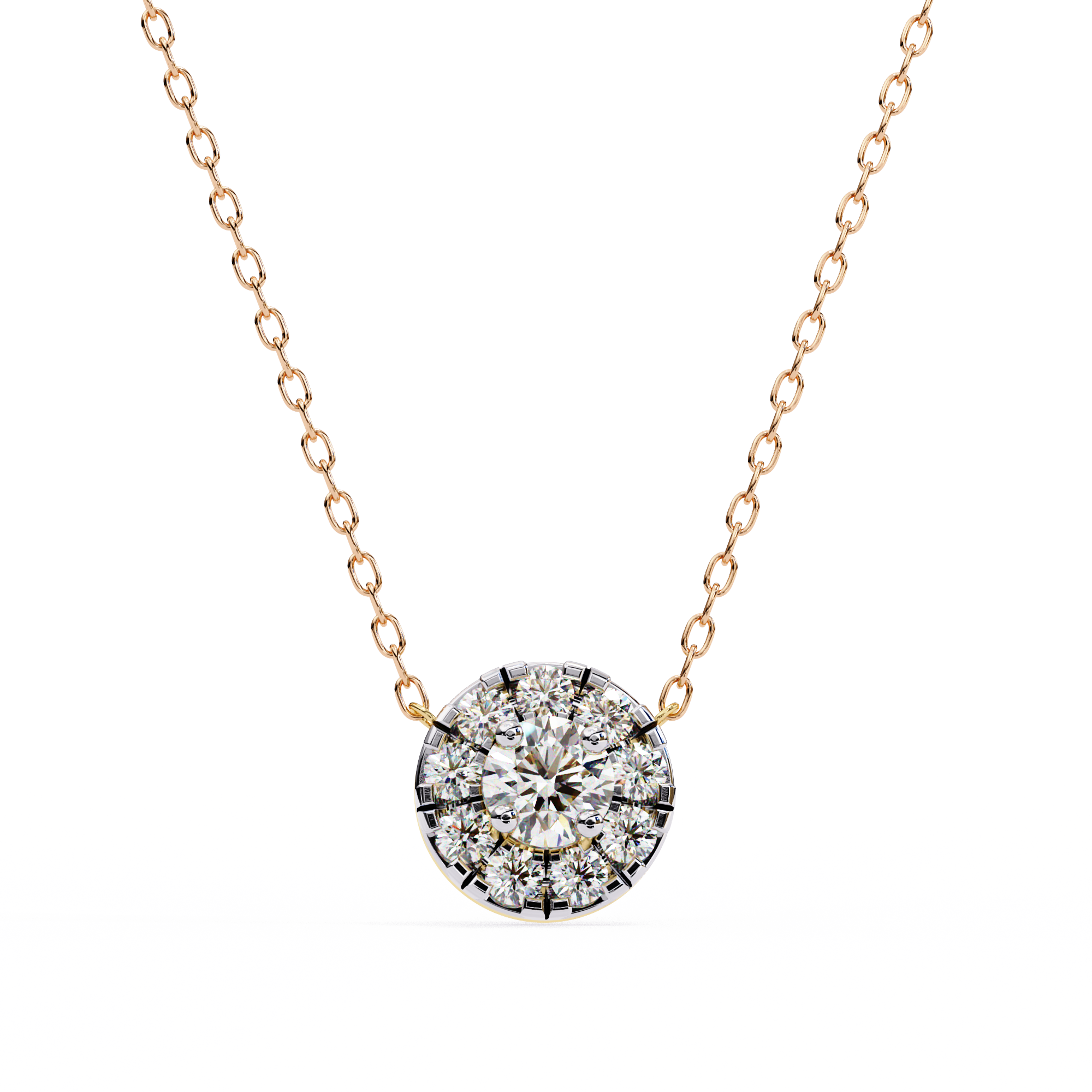 Buy Round Cut Diamond Cluster Necklace in Rose Gold – ANAZIA