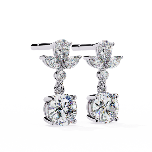 Floral Cluster Diamond Drop Earrings