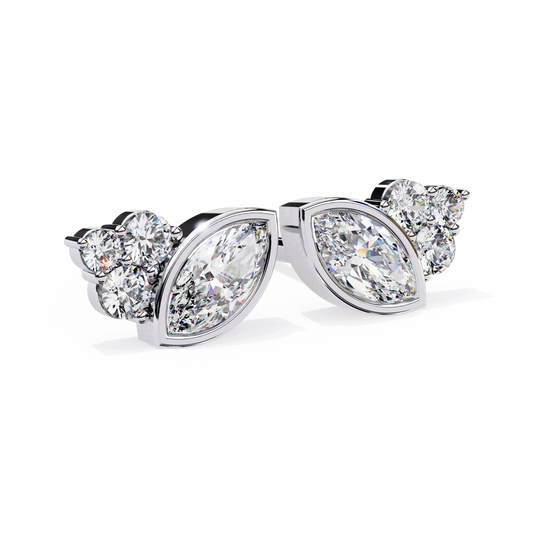 Marquise Bezel and Round Cluster Earrings