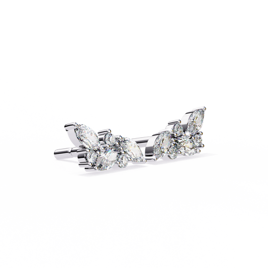 Elegant Leaf Climber Diamond Stud Earrings