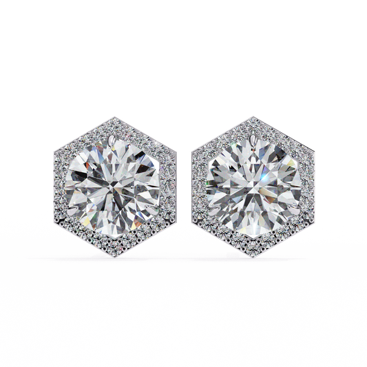 Hexagon Halo Certified Lab Grown Diamond Stud Earrings – 14K Gold for Women