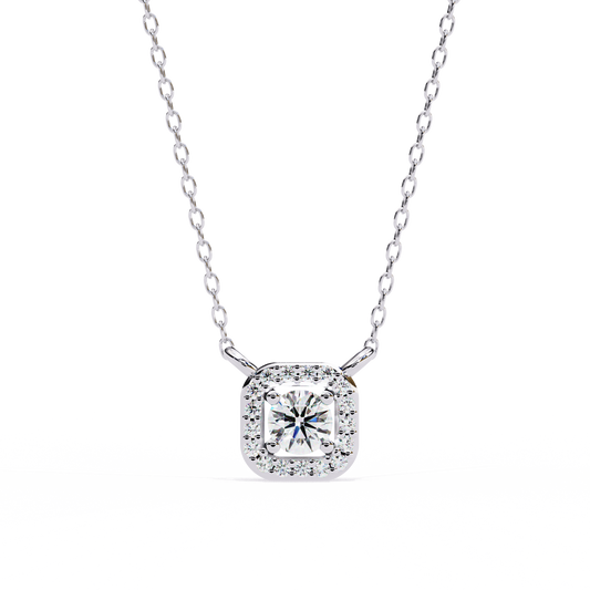 Curved Square Diamond Pendant White Gold