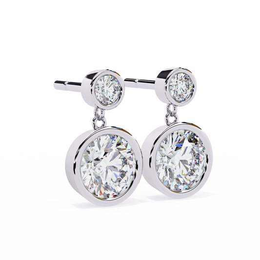 Bezel Round Lab Grown Diamond Earring White Gold