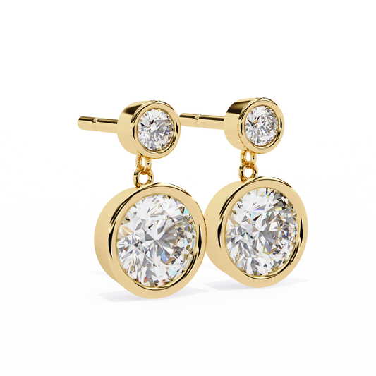 Bezel Round Lab Grown Diamond Earring Yellow Gold