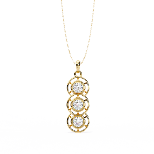 Three Stone Round Cut Diamond Pendant Yellow Gold