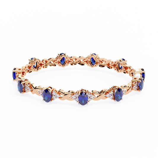 Yellow Gold Lab Created Sapphire Diamond Bracelet Rose Gold