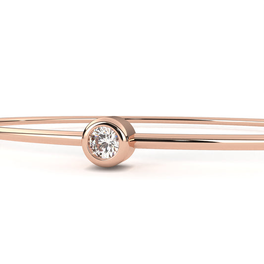 0.10 ct Center Round Diamond Bangle Bracelet Bezel Set Rose Gold