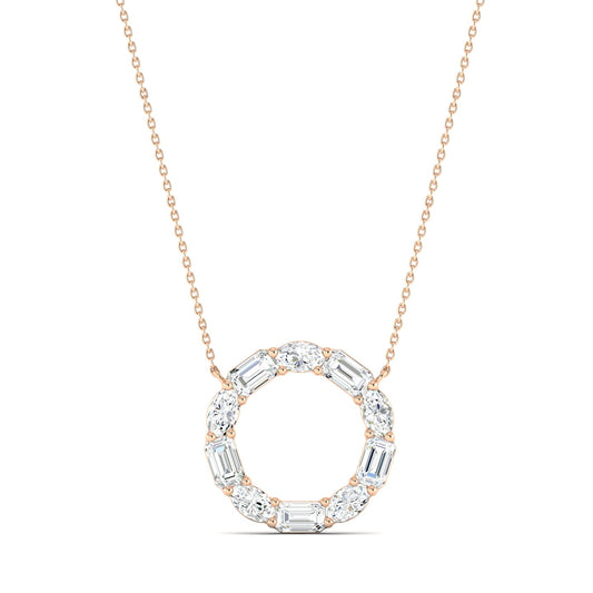Emerald-cut & Oval Diamond Circle Of Life Pendent Rose Gold