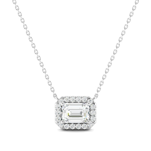 Emerald-Cut Halo Lab Grown Diamond Necklace