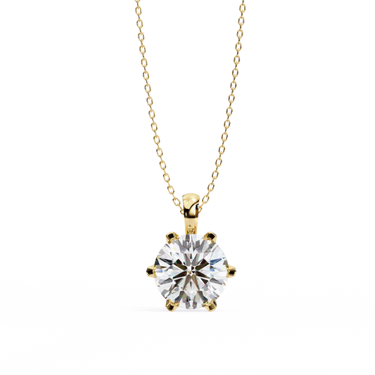 6 Round Cut Diamond Pendant Yellow Gold