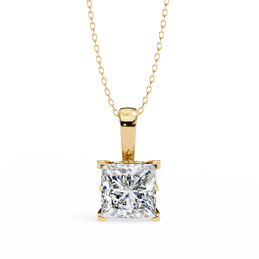 Princess Cut 2.62ct Diamond Pendant Yellow Gold
