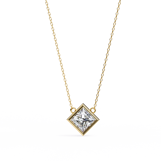 Princess Cut Diamond Solitaire Pendant Yellow Gold