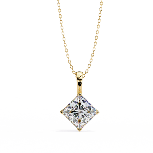 Princess Cut Diamond Pendant Yellow Gold