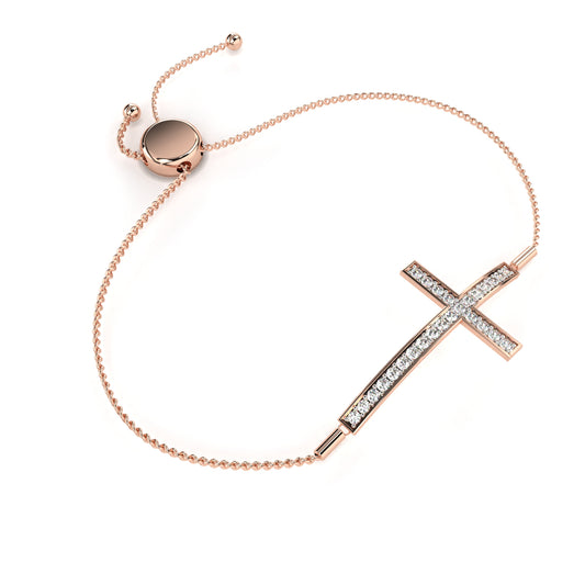 Sideways Cross Bracelet with Single Chain Rose Gold