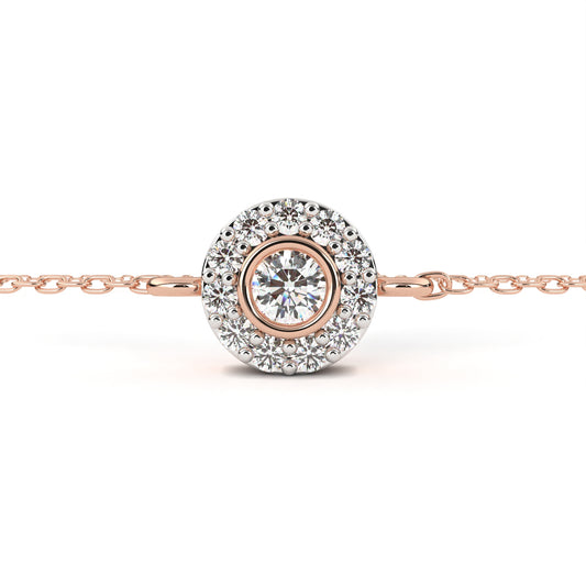 Round Cut Lab Grown Diamond Halo Gold Bracelet Rose Gold