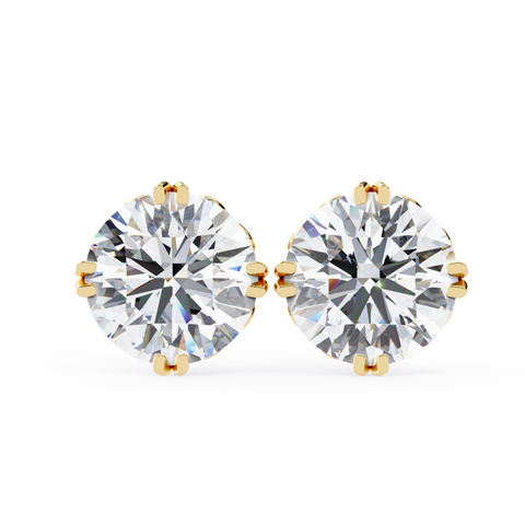 14k Gold Round Diamond Earring Yellow Gold