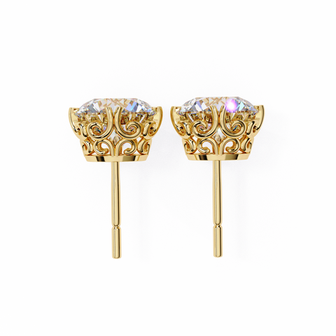 14k Gold Round Diamond Earring Yellow Gold
