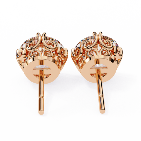 14k Gold Round Diamond Earrings Rose Gold Anazia Jewels – ANAZIA