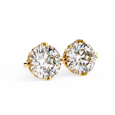14k Gold Round Diamond Earring Yellow Gold