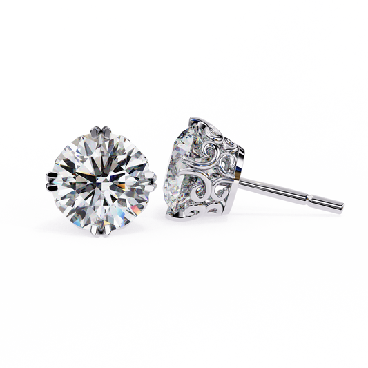 14k Gold Round Diamond Earring White Gold