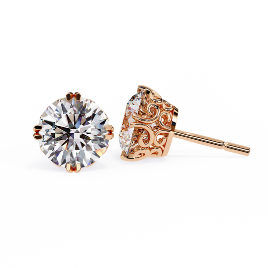 14k Gold Round Diamond Earring Rose Gold