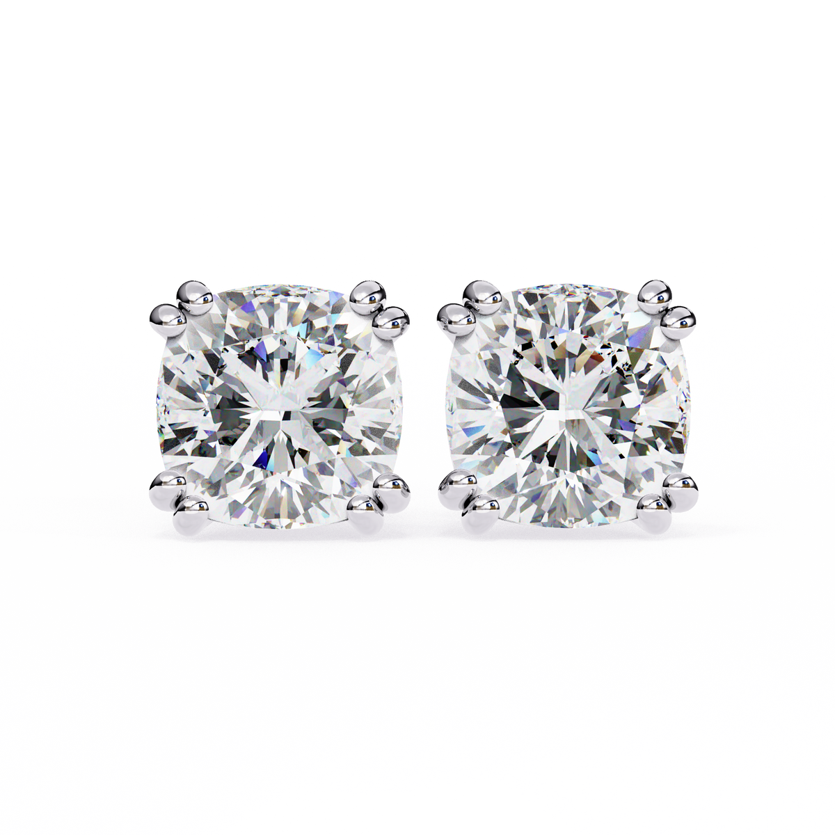 Classic Cushion Diamond Stud Earrings in Four Prong Design