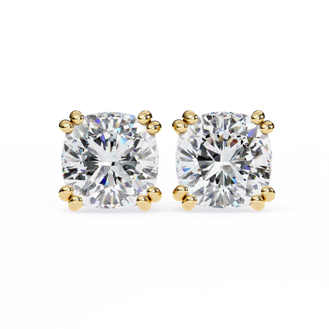 Cushion Square Diamond 14k Gold Studs Yellow Gold