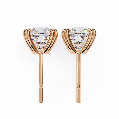 Cushion Square Diamond 14k Gold Studs Rose Gold