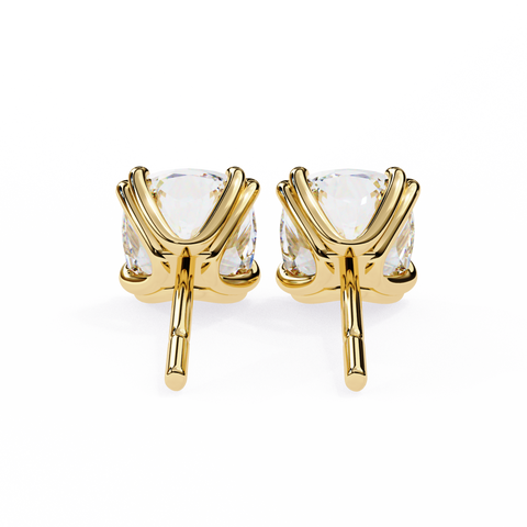 Cushion Square Diamond 14k Gold Studs Yellow Gold