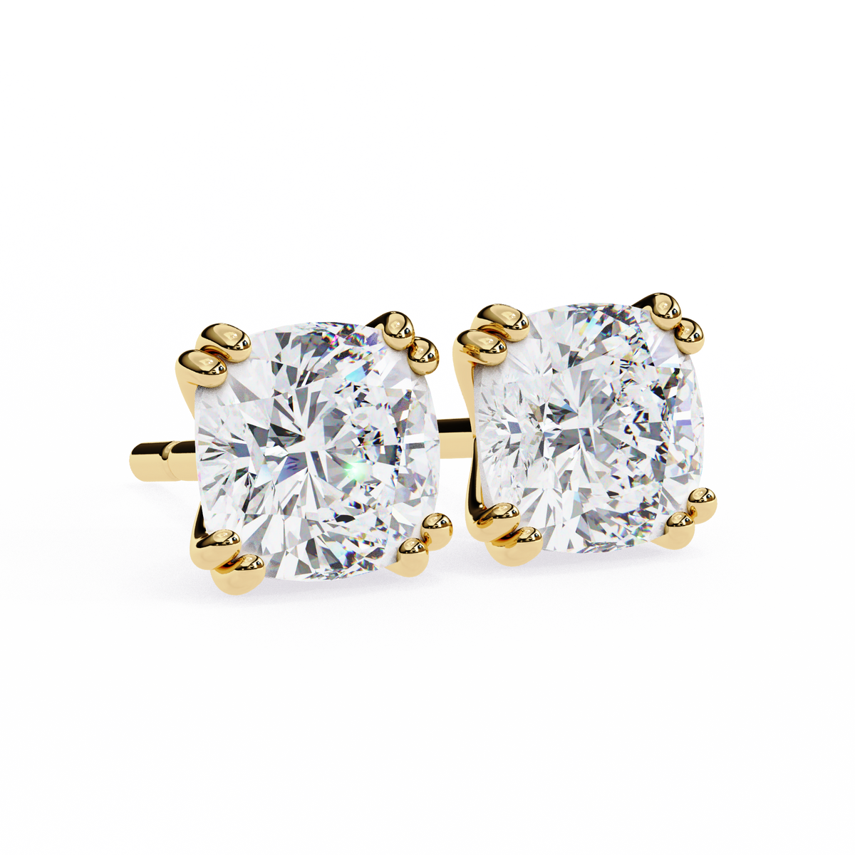 Cushion Square Diamond 14k Gold Studs Yellow Gold