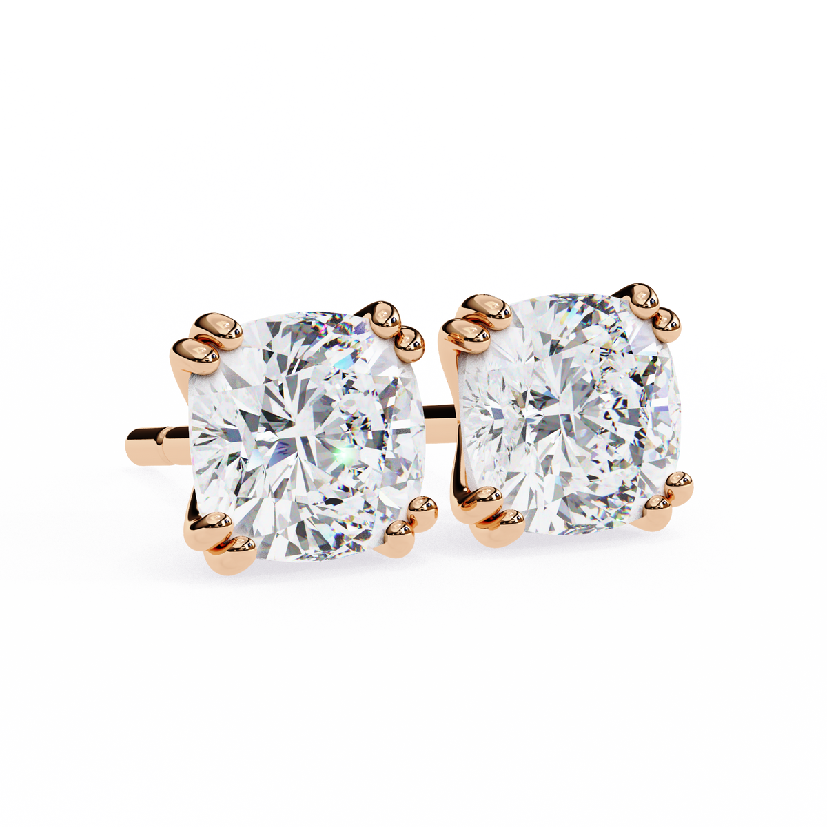 Cushion Square Diamond 14k Gold Studs Rose Gold