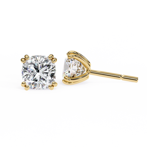 Cushion Square Diamond 14k Gold Studs Yellow Gold