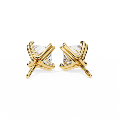 Princess Cut Diamond 14k Gold Earring Yellow Gold