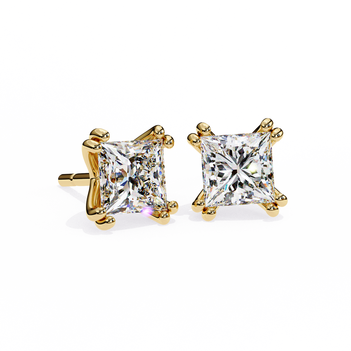 Princess Cut Diamond 14k Gold Earring Yellow Gold