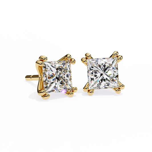 Princess Cut Diamond 14k Gold Earring Yellow Gold