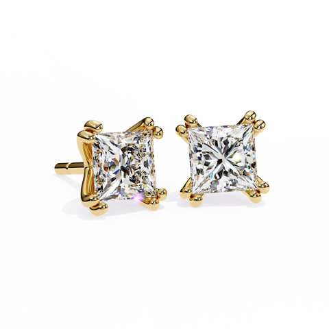 Princess Cut Diamond 14k Gold Earring Yellow Gold