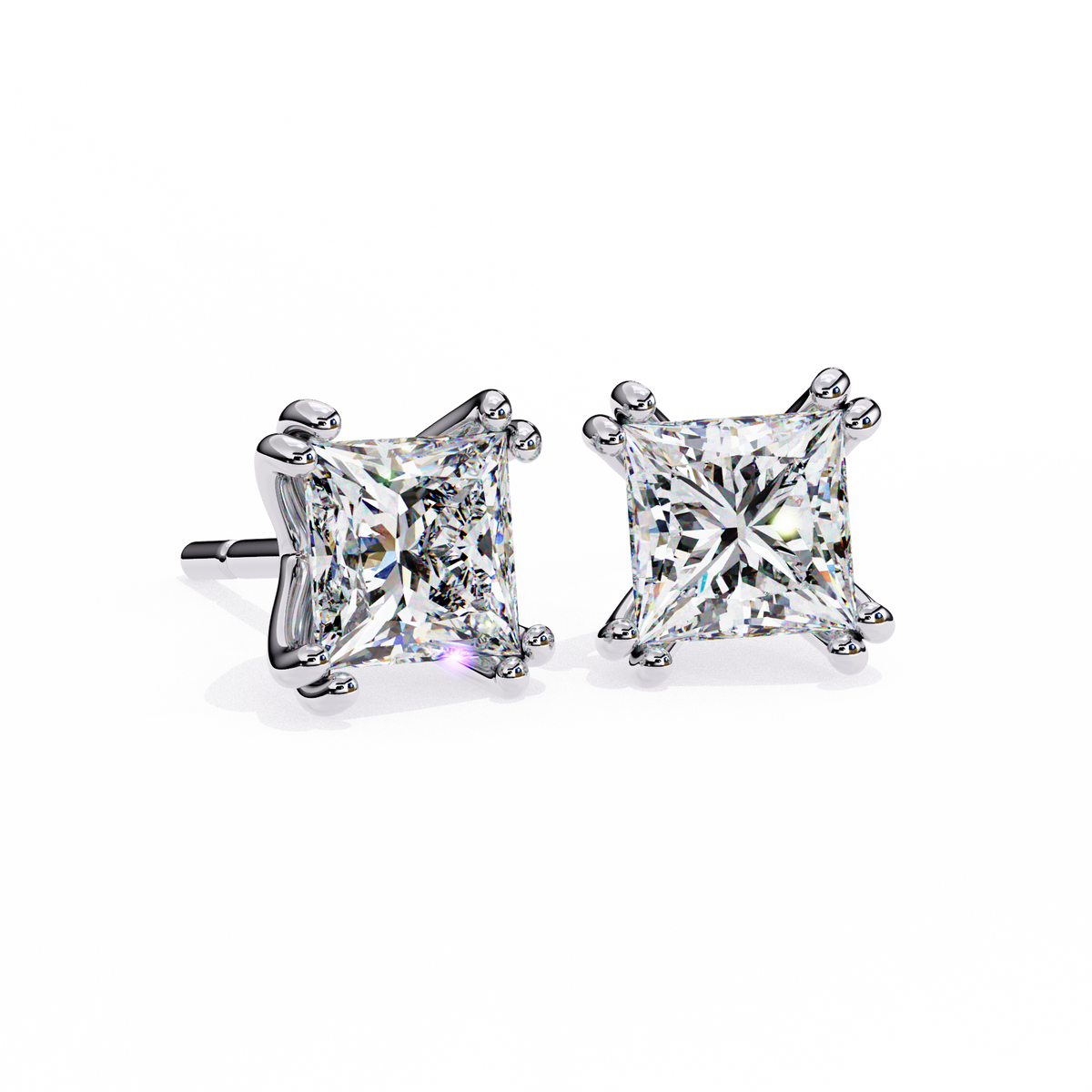 Princess Cut Diamond 14k Gold Earring White Gold