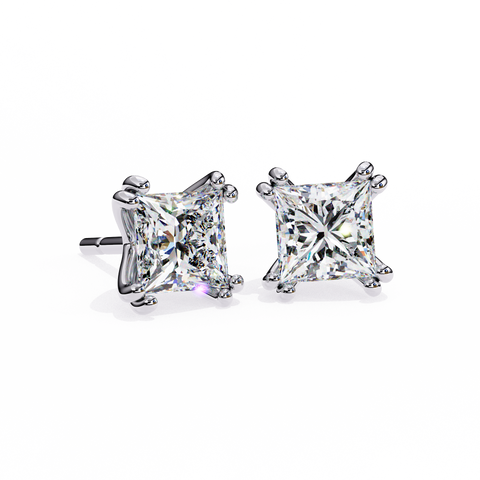 Princess Cut Diamond 14k Gold Earring White Gold