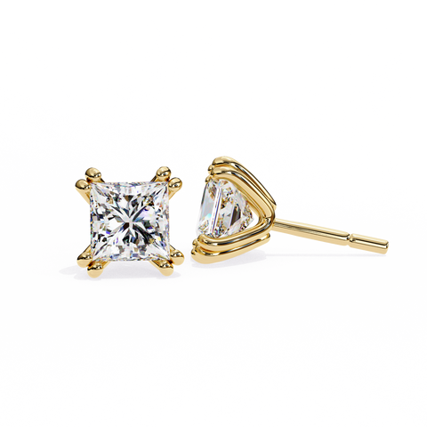 Princess Cut Diamond 14k Gold Earring Yellow Gold
