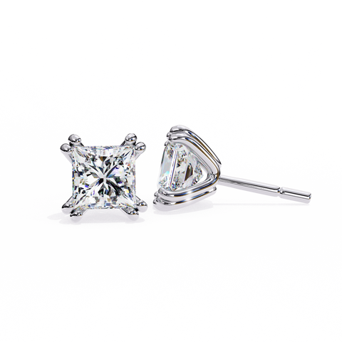 Princess Cut Diamond 14k Gold Earring White Gold